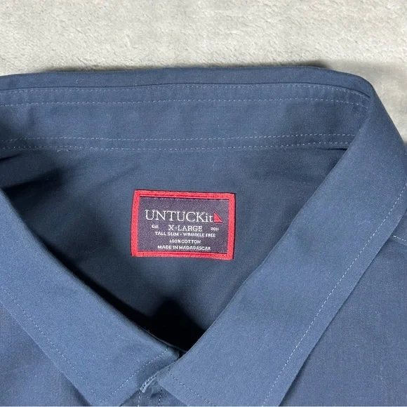 NWT UNTUCKit Castello Navy Blue Wrinkle Free Shirt XL Tall Slim - Picture 3 of 15